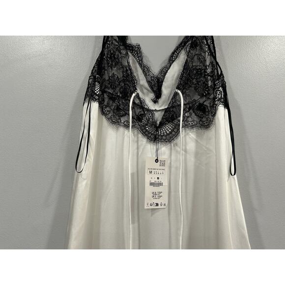 Zara Black White Satin Effect Maxi Long Dress Medium M NEW - Picture 5 of 10